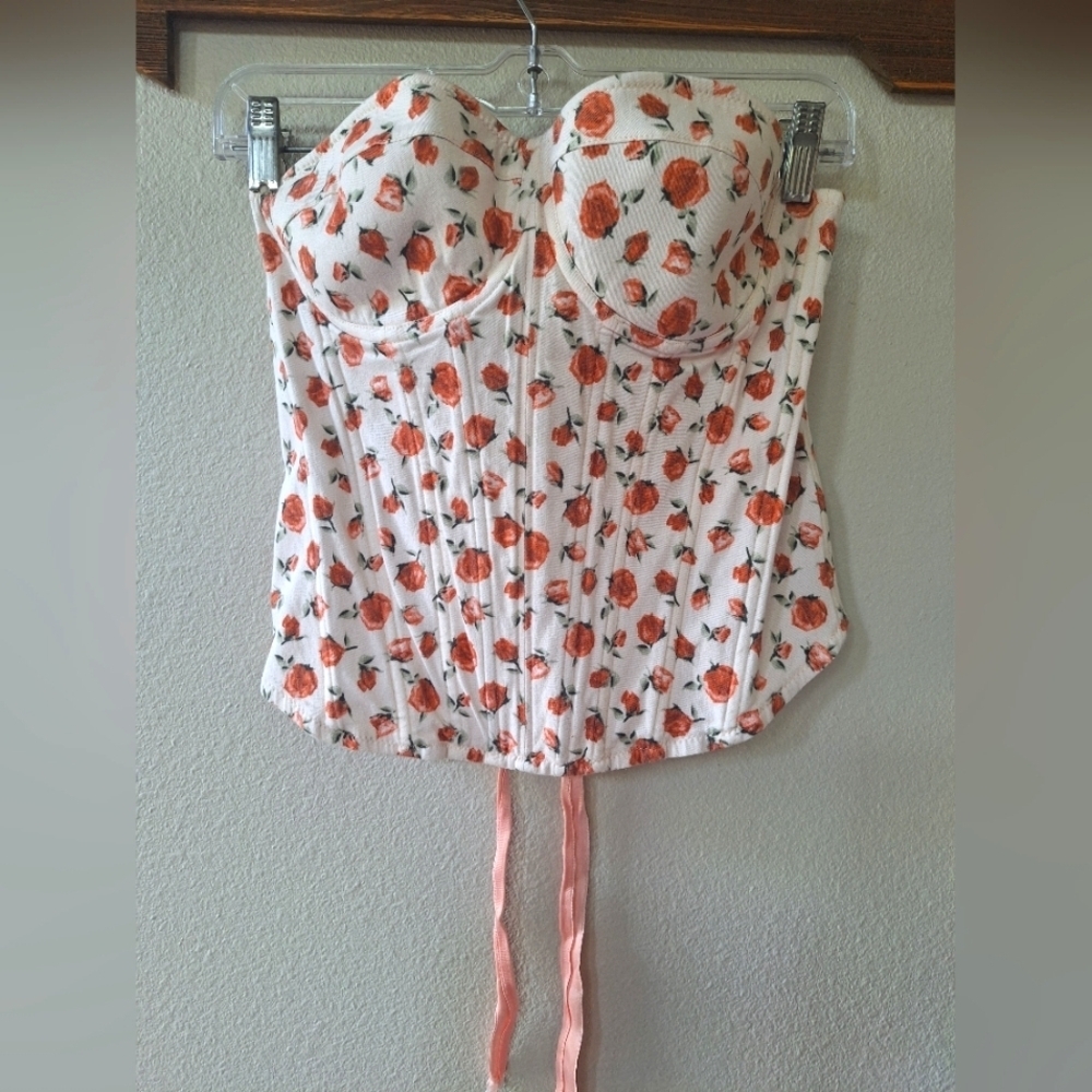 Rosamosario Womens Ribbon Lace Up Rose Print Corset Size 12